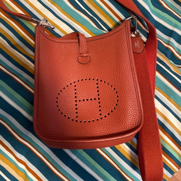 Hermes Orange Leather Canvas "H" Logo  Crossbody Shoulder Bag - Picture 1 of 6